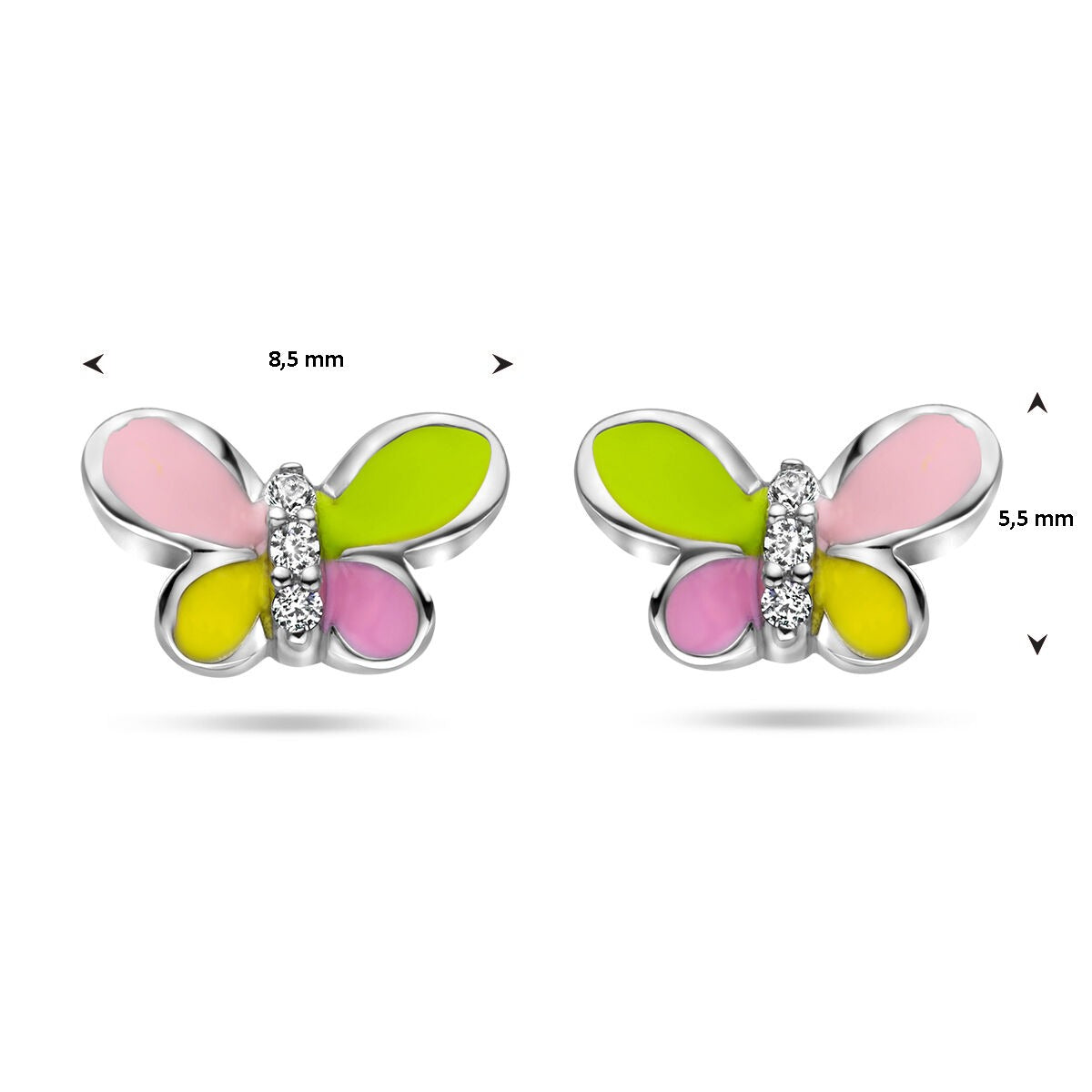 Puces d'oreilles papillon en argent rhodié avec zircone 925