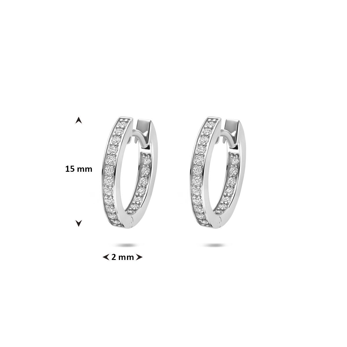 Boucles d'oreilles créoles en argent avec zircone – rhodié argent 15 mm