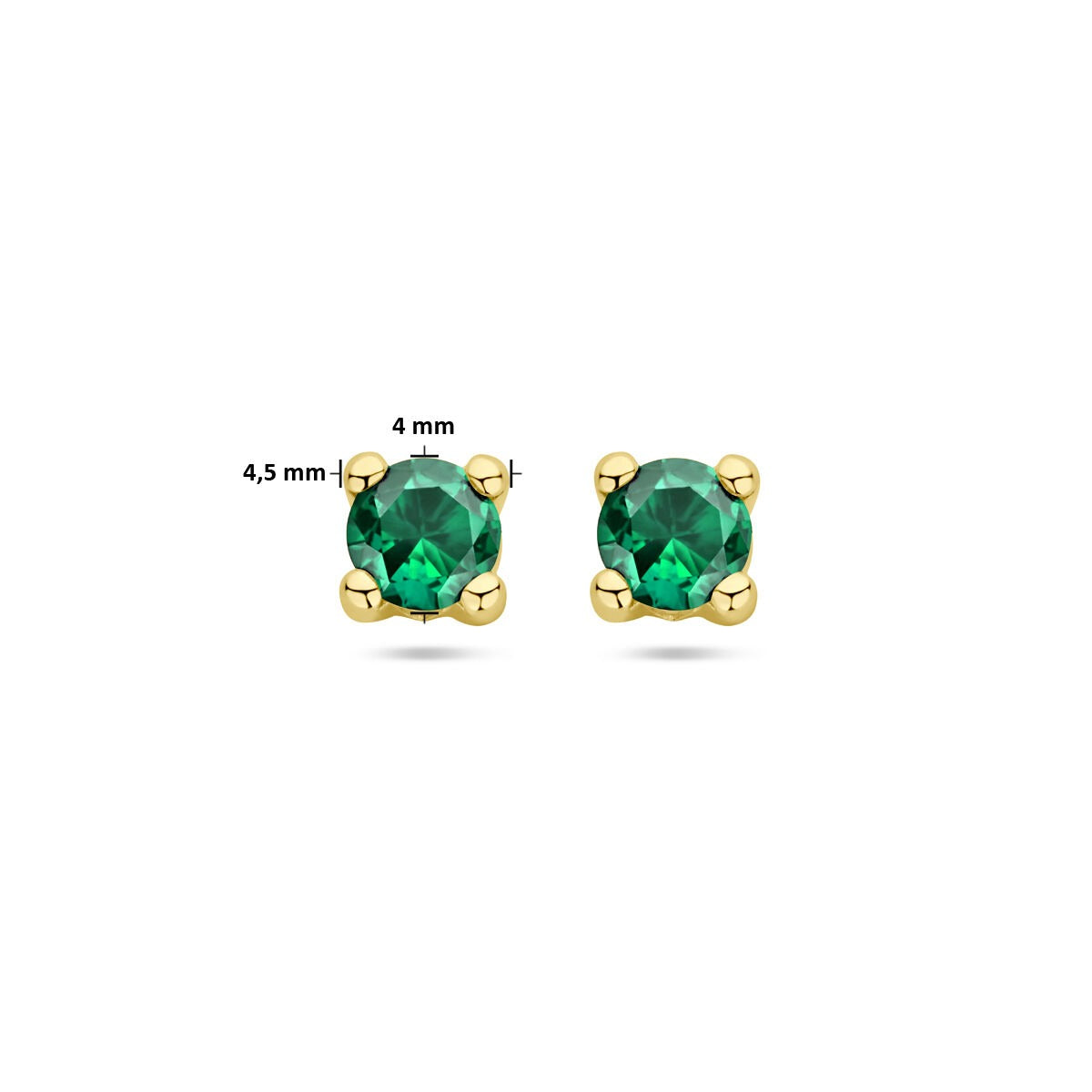 Puces d'oreilles en or jaune 14k avec émeraude synthétique.