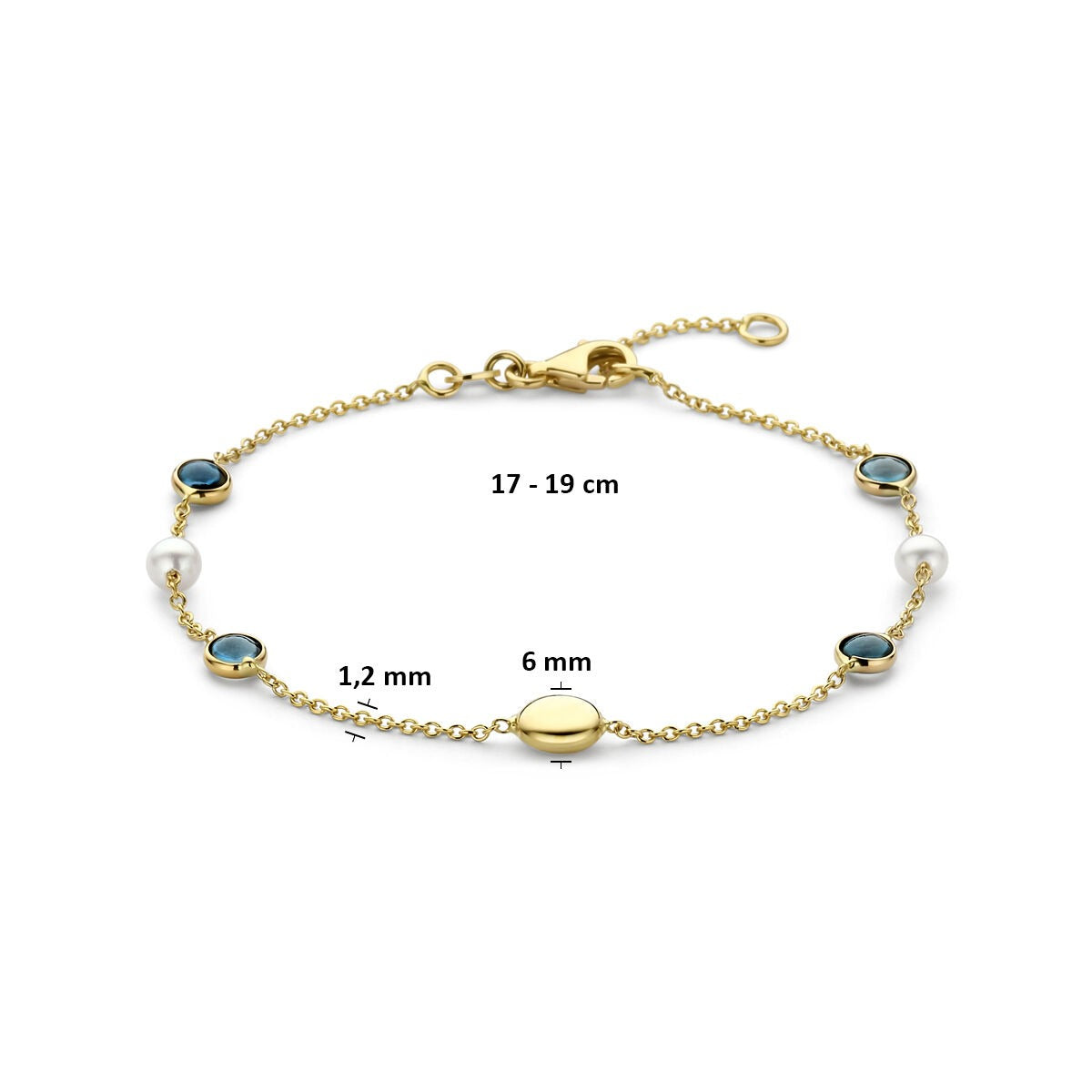 bracelet en or jaune 14k avec perles et topaze bleue de Londres