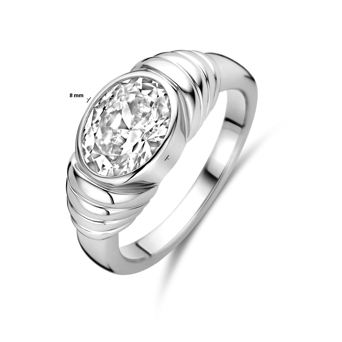 Bague pour femme en argent avec zircone ovale – rhodié 925 argent, 8 mm de large