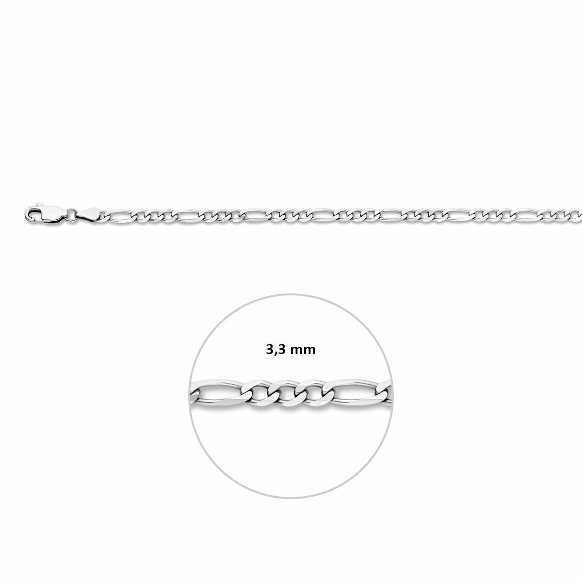 Collier figaro rhodié argent pour femme – 3.3 mm