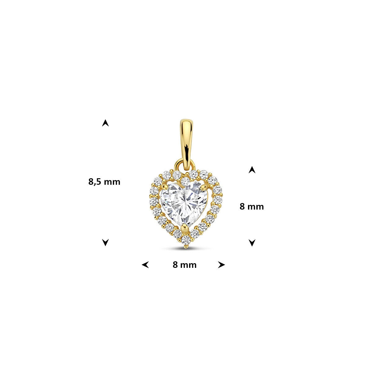 Pendentif en or avec cœur et zircone – 14k, sertissage entourage