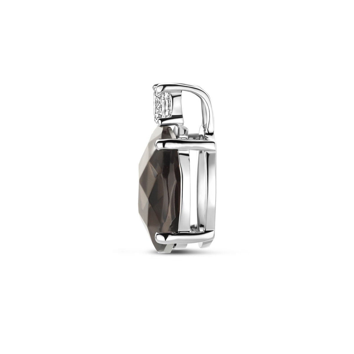 Pendentif en argent avec quartz fumé et zircone – rhodié argent 925, 13 x 8 mm