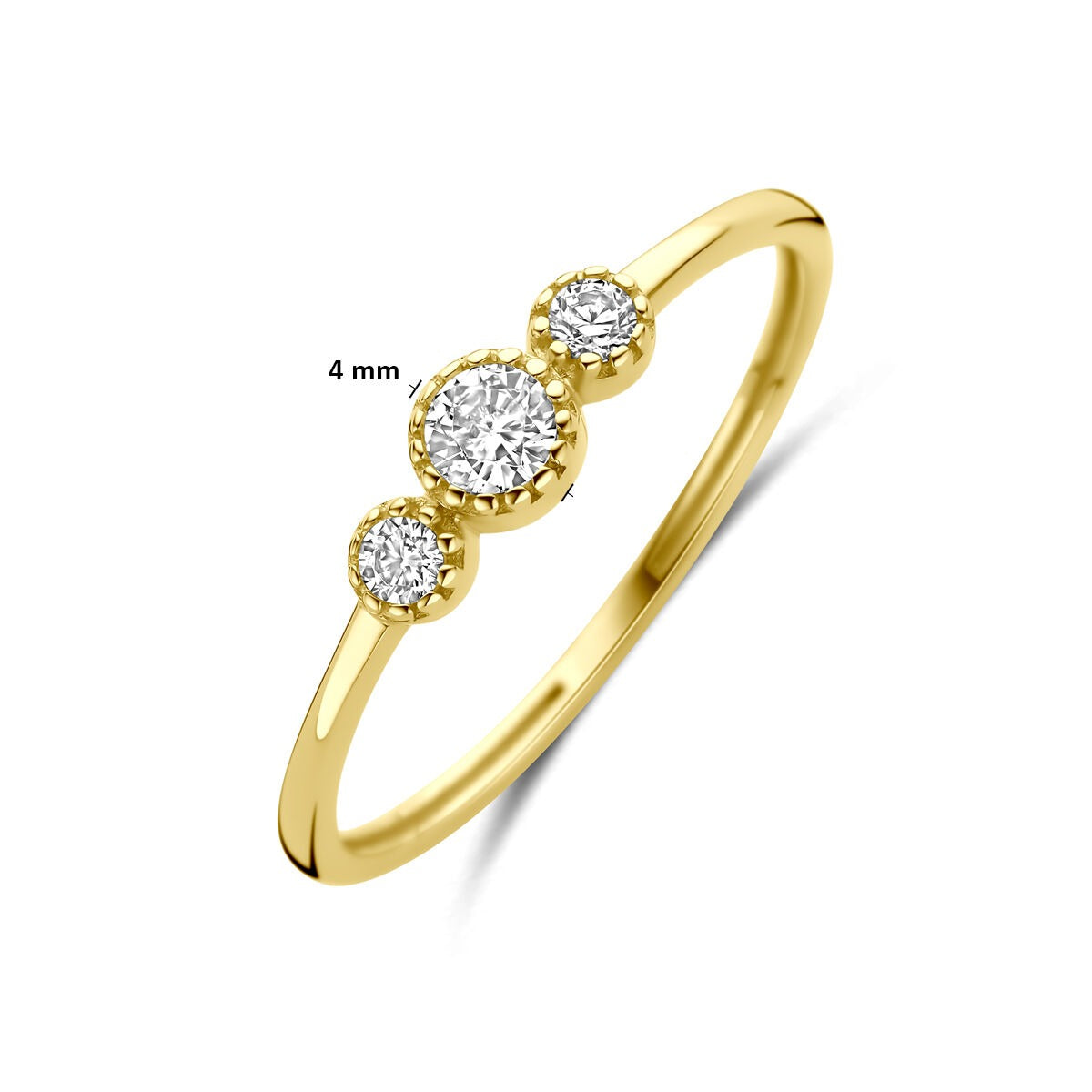 Bague pour femme en or jaune 9k avec zircone – 4 mm de large