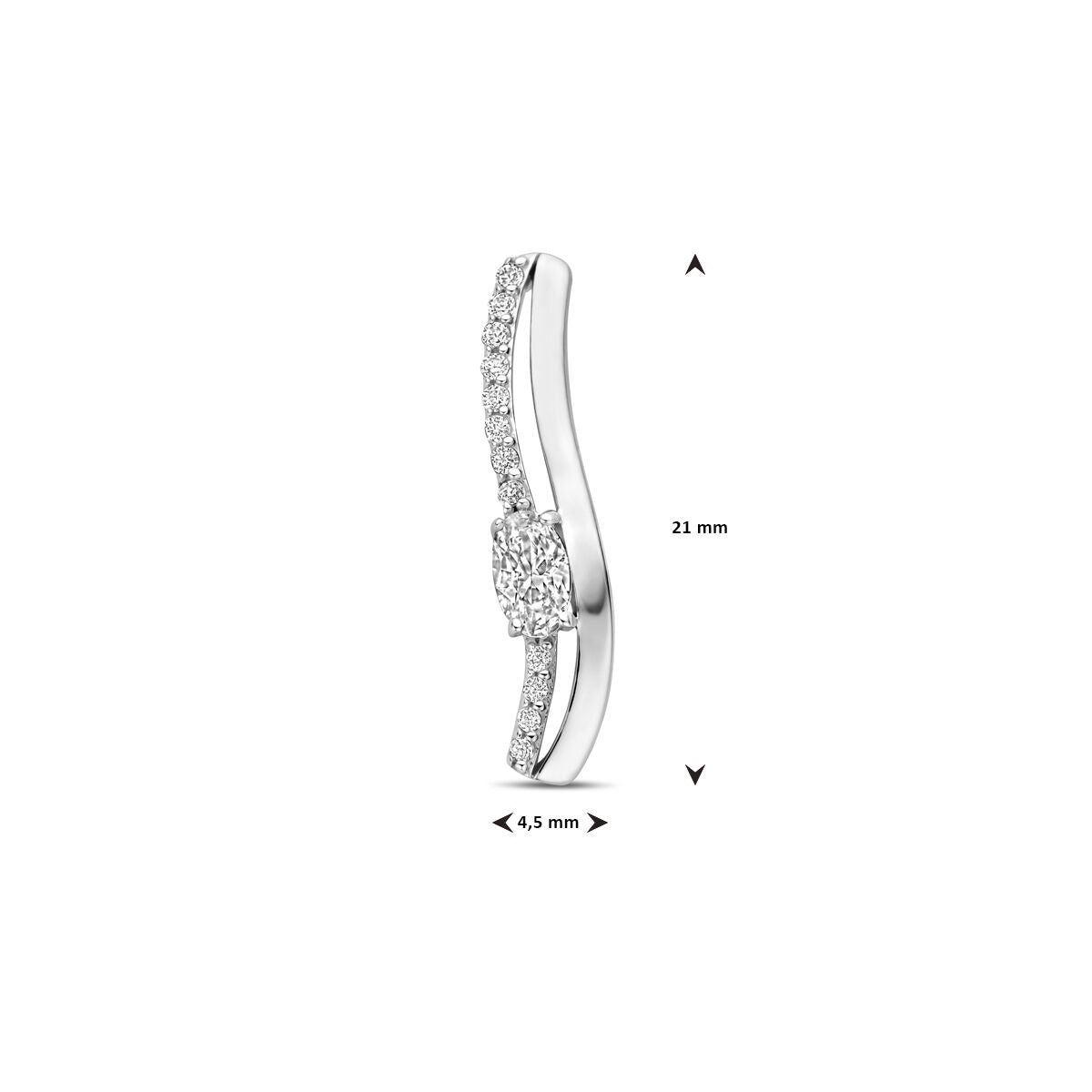 Pendentif en argent avec zircone en forme de barre – rhodié argent 925, 21 mm de haut