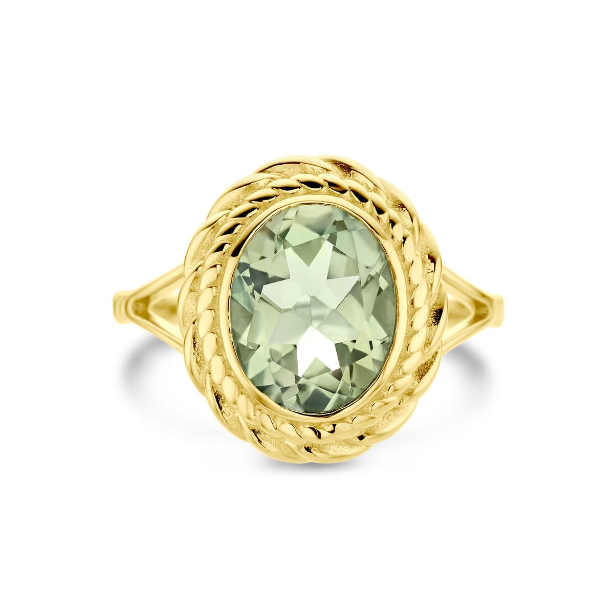 Bague en Or 14k avec Améthyste Verte – Monture Entourage