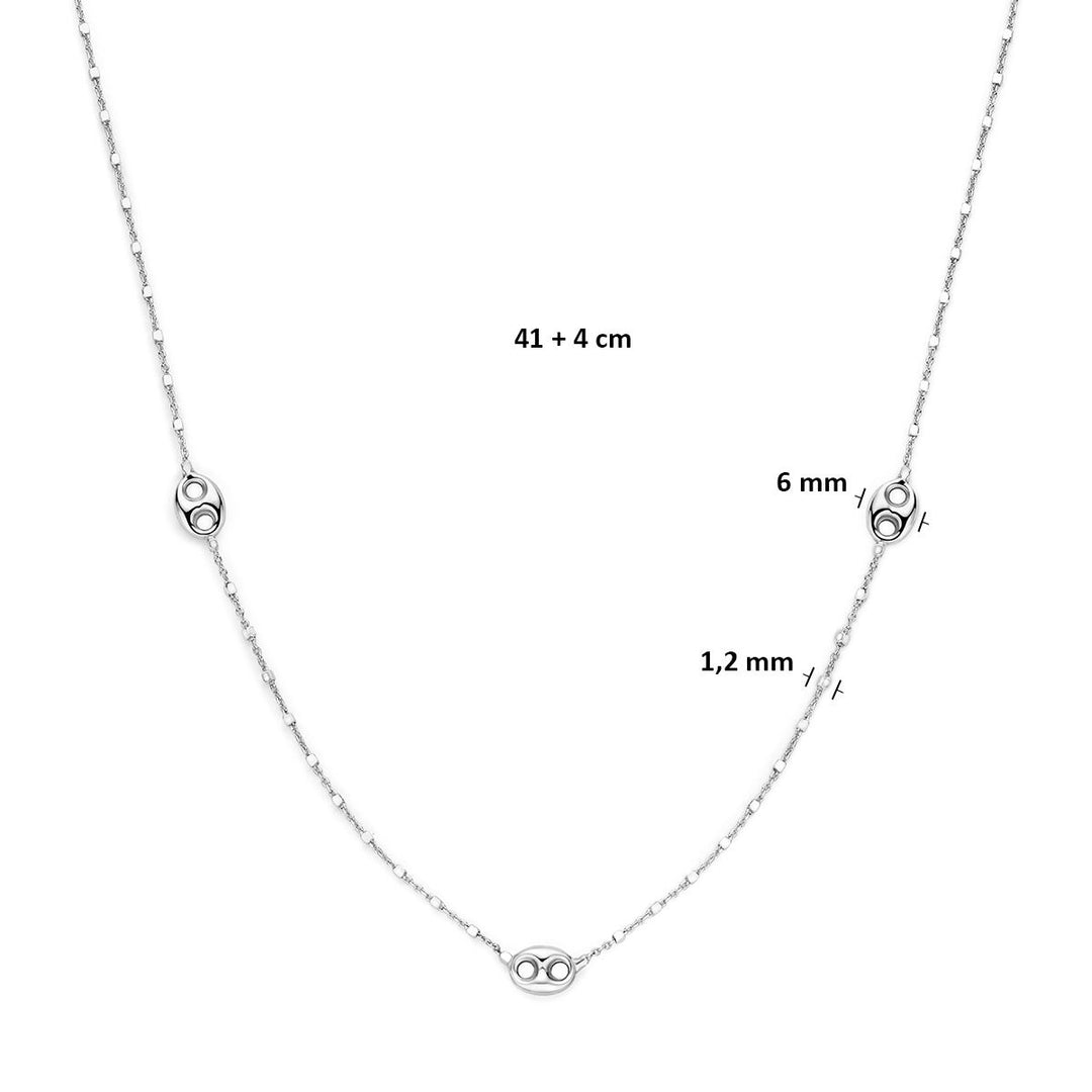 Gerhodineerd 925 zilveren ketting met koffieboonschakels