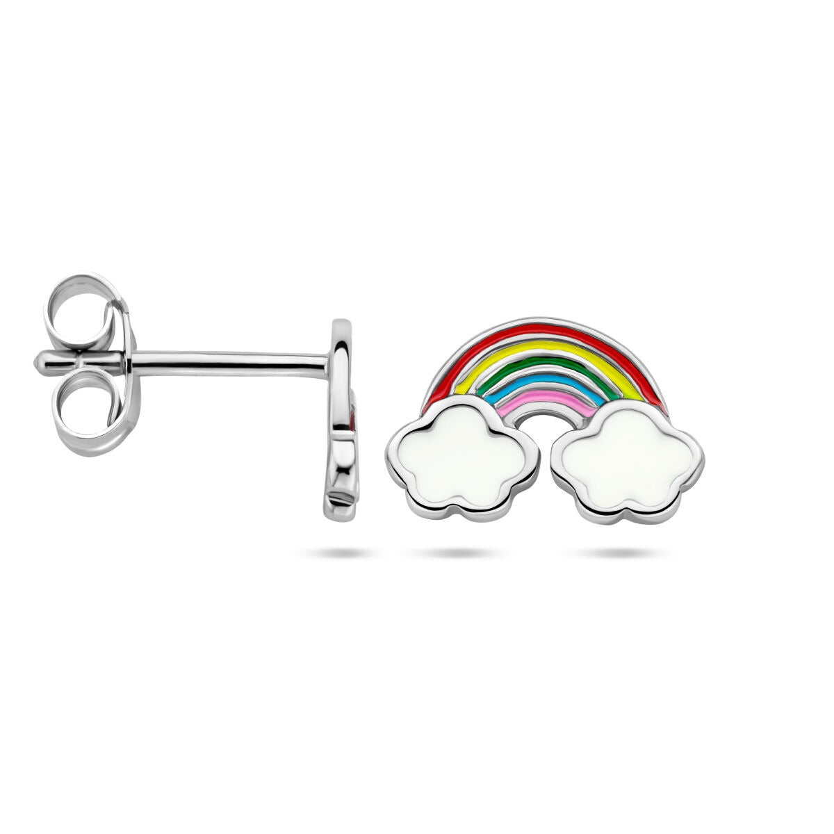 Puces d'oreilles en argent rhodié arc-en-ciel avec nuages