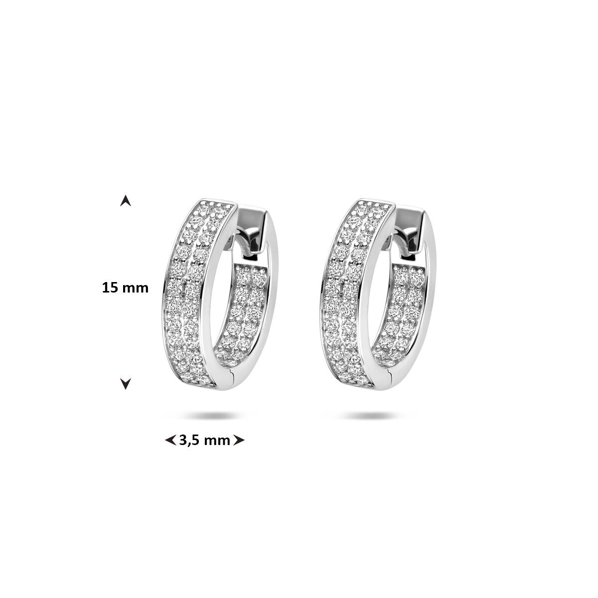Boucles d'oreilles créoles en argent avec zircone rhodié 15x3.5mm