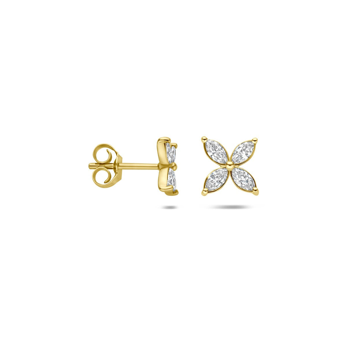 Puces d'oreilles en or jaune 14k avec fleur en diamant cultivé en laboratoire
