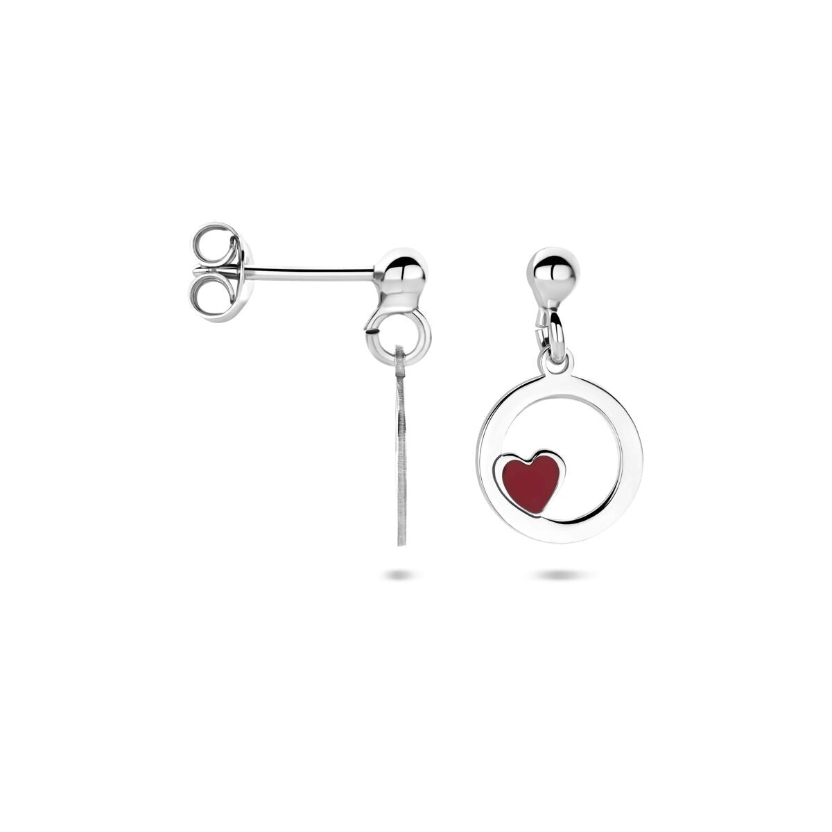 Boucles d'oreilles pour enfant en argent en forme de cœur rhodiées avec émail 17 mm