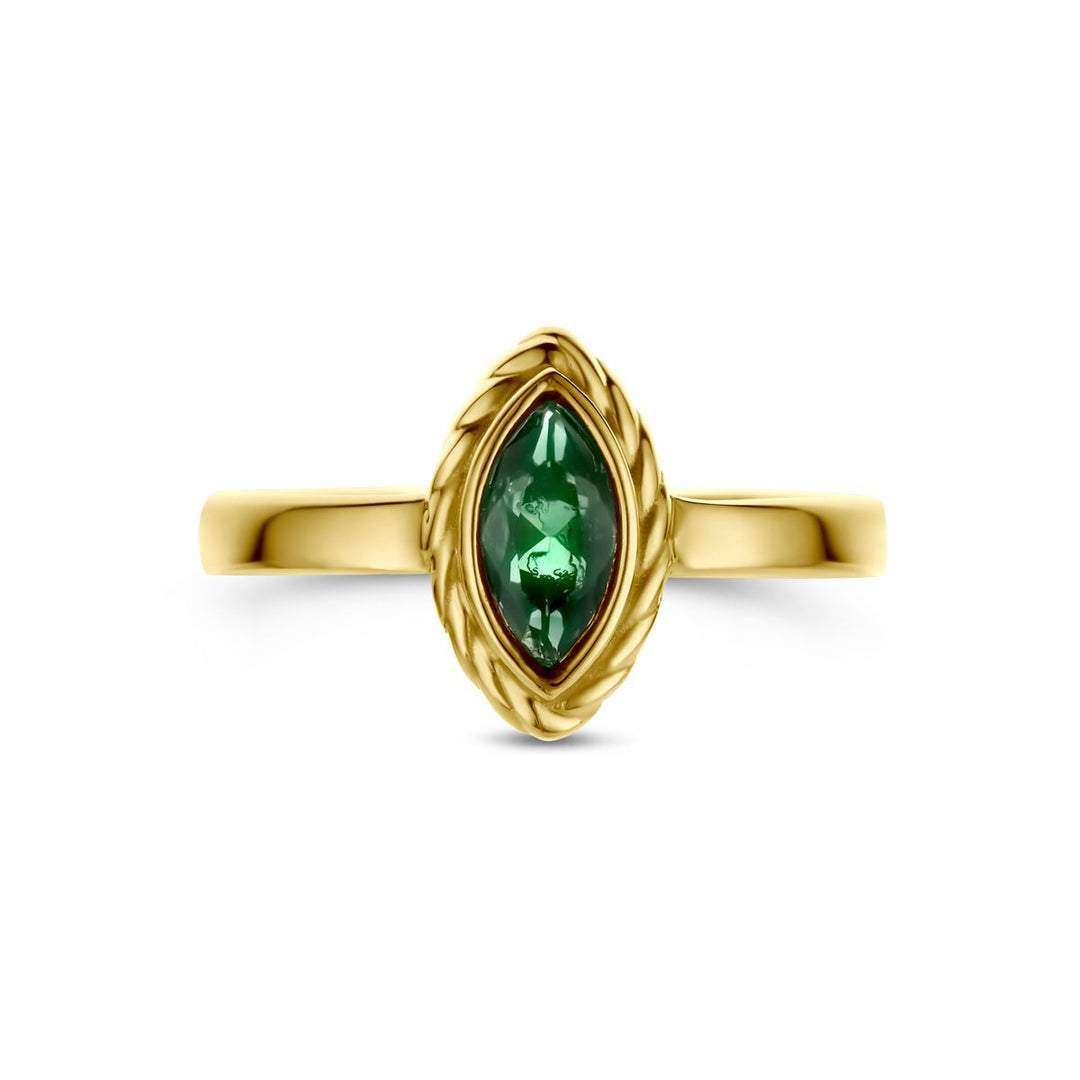 9k geelgouden ring met groene zirkonia