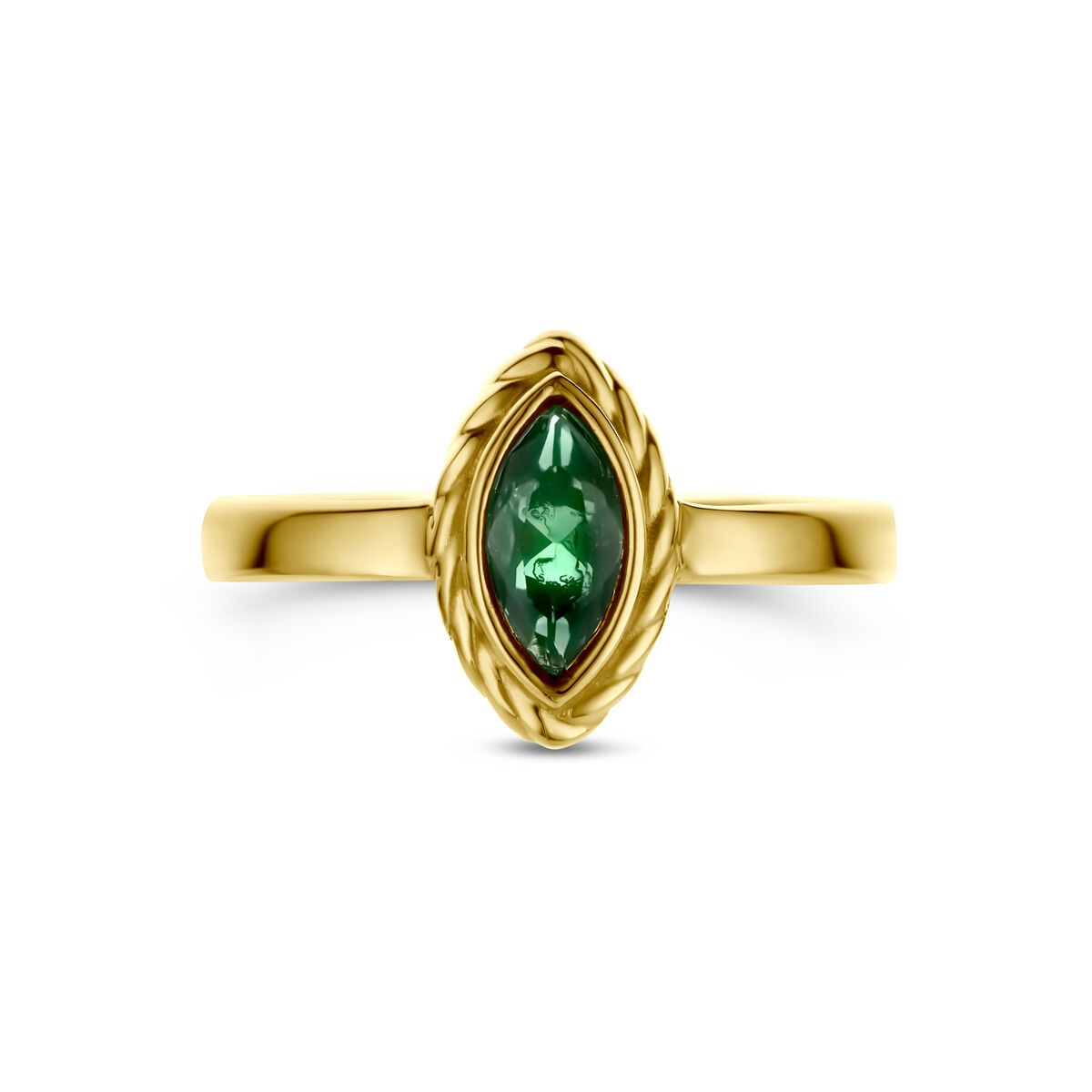 bague en or jaune 9k avec zircone verte