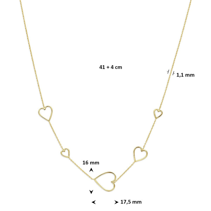 Geelverguld 925 zilveren collier met hartjes