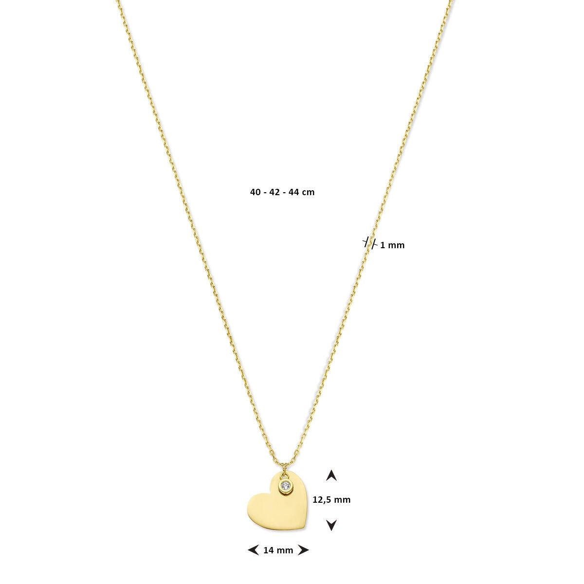 collier en or jaune 14k avec cœur et zircone