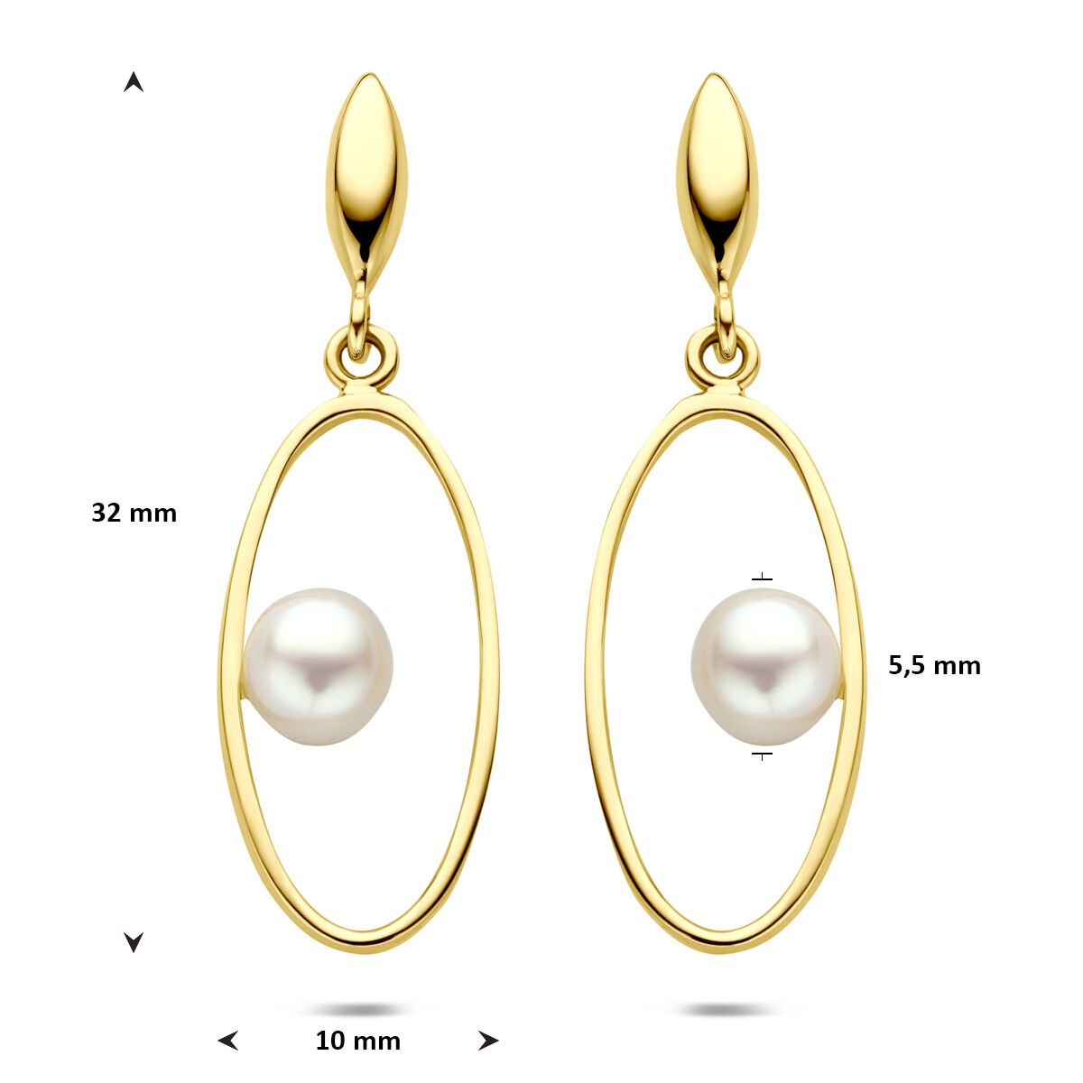 boucles d'oreilles en or jaune 14k avec perle 32 mm
