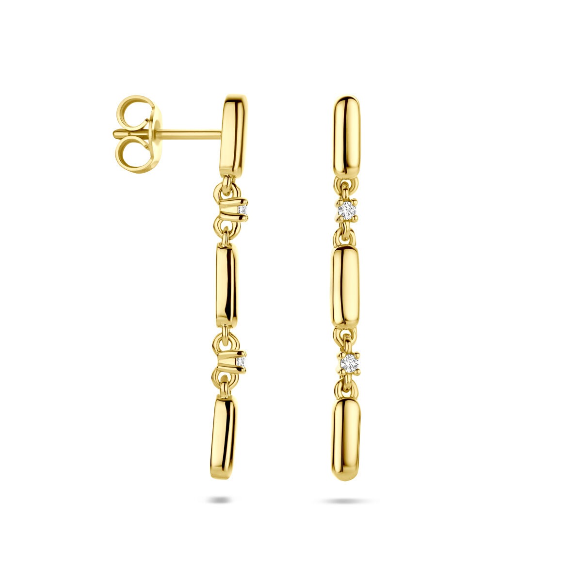 Boucles d'oreilles en or avec diamant – or jaune 14k, 0.06ct taillé brillant (2x 0.03ct) h si 32 mm