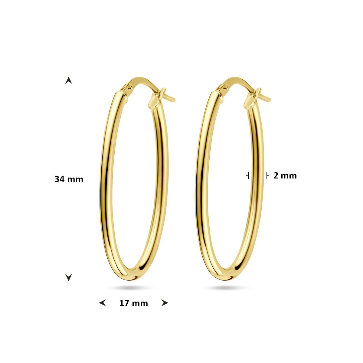 Créoles en or jaune 14k avec noyau en argent – 34x2mm