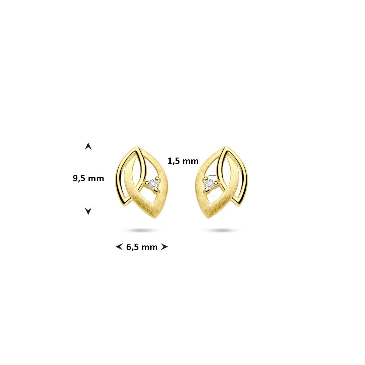 Puces d'oreilles en or avec diamant 14k 0.02ct (2x 0.01ct) h si 9,5 mm