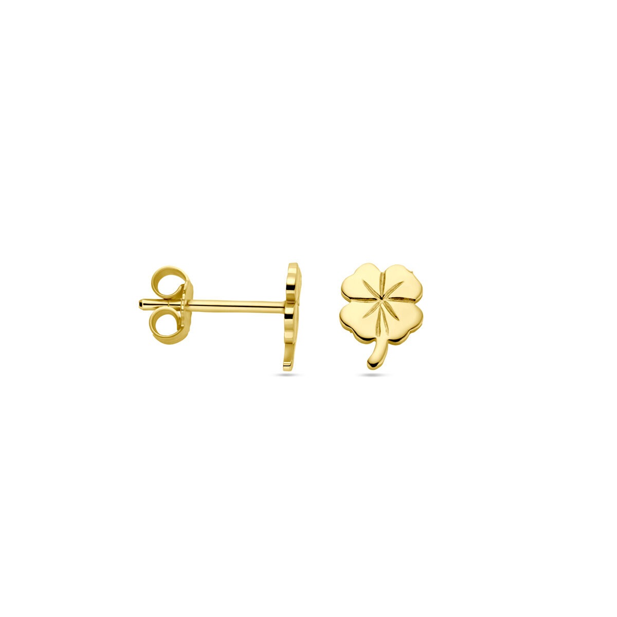 Puces d'oreilles en or jaune avec trèfle – 14k