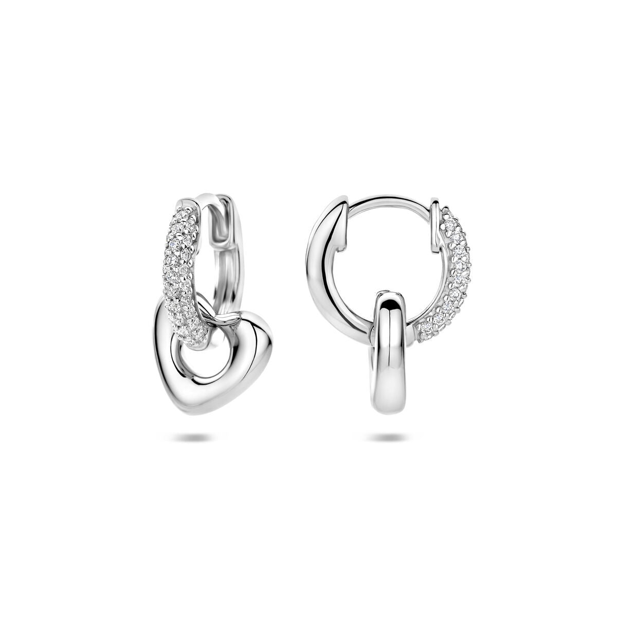 Créoles en argent avec cœur et zircone rhodié