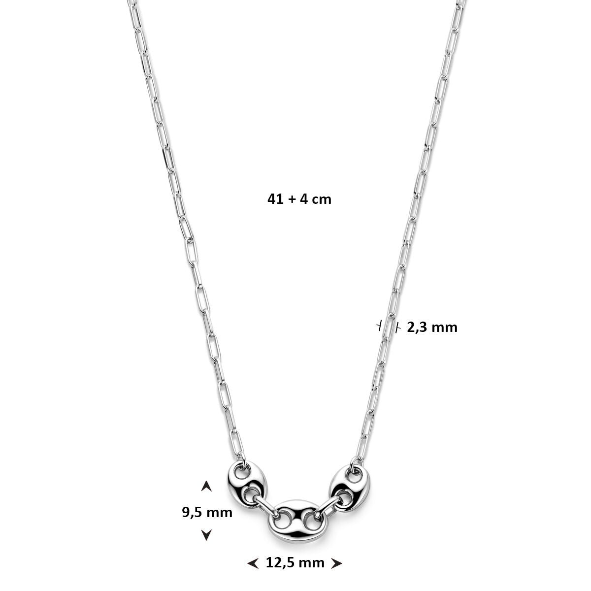 Collier en argent avec maillon en forme de grain de café – collier rhodié pour femme au design raffiné