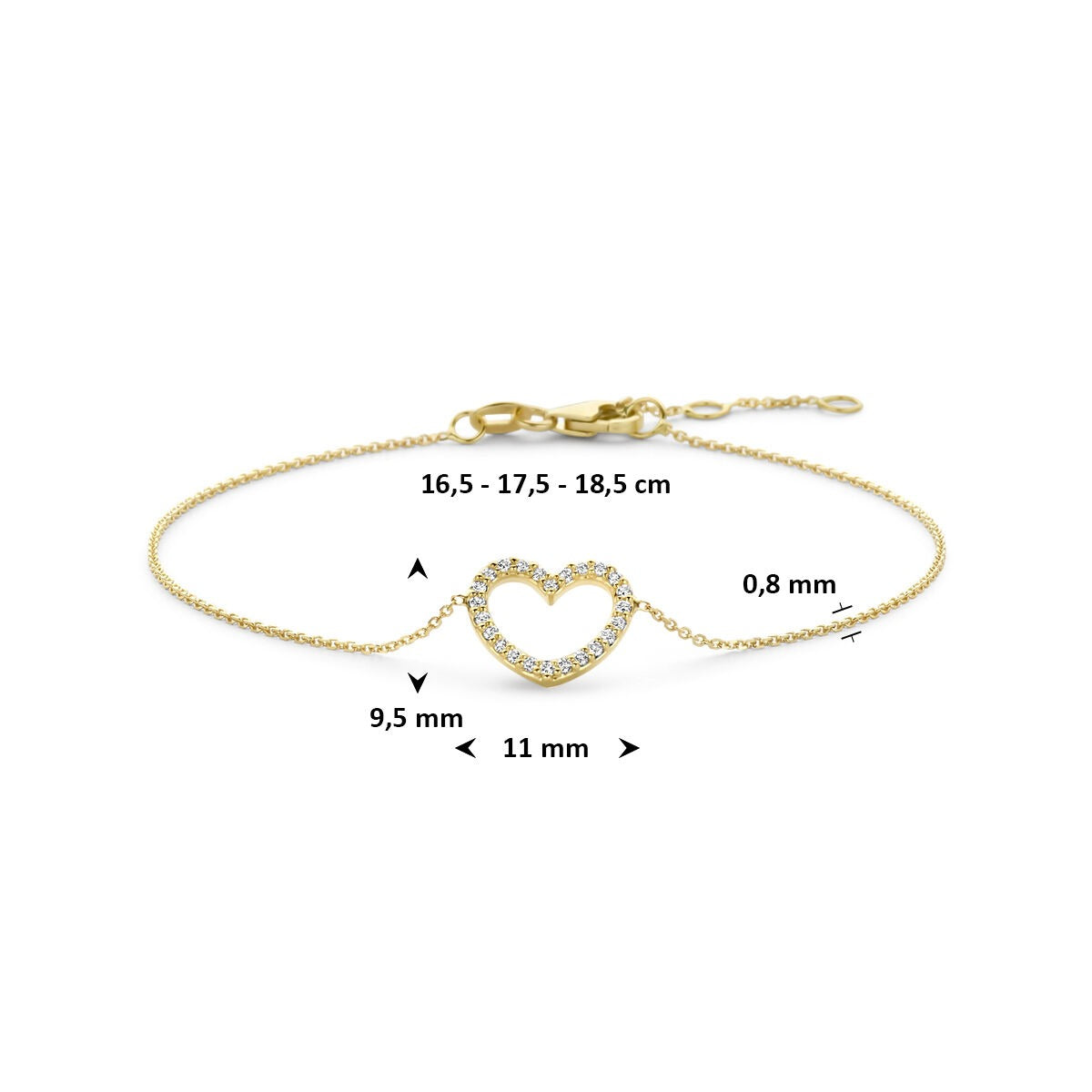 14k Geelgouden armband met hartje en lab grown diamant