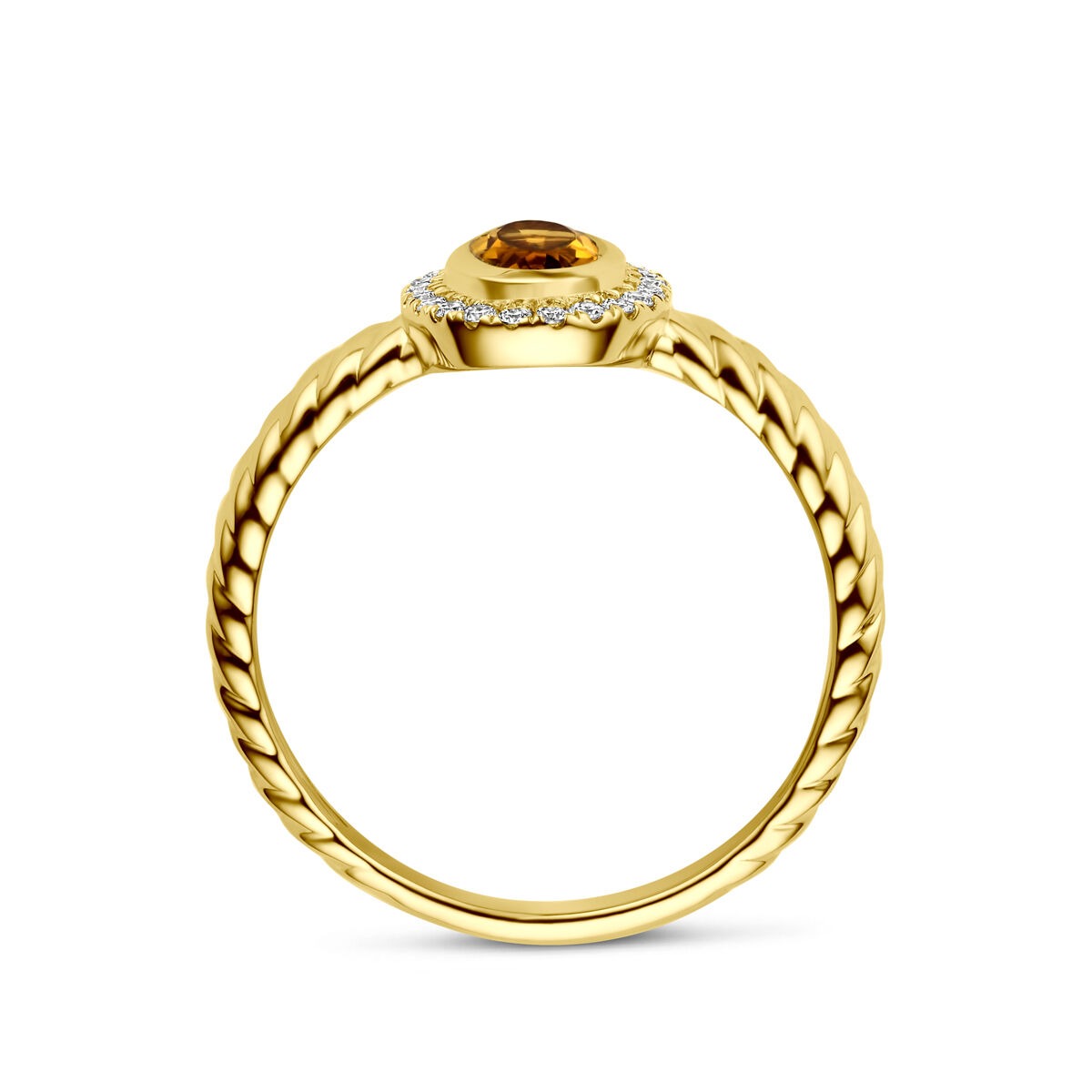 Bague en or jaune 14k avec citrine et diamant cultivé en laboratoire