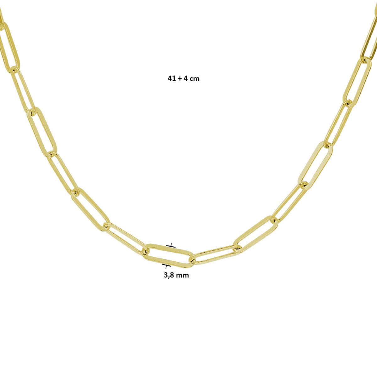 Collier en argent plaqué or en forme de trombone pour femme – or jaune sur argent 925, 41–45 cm