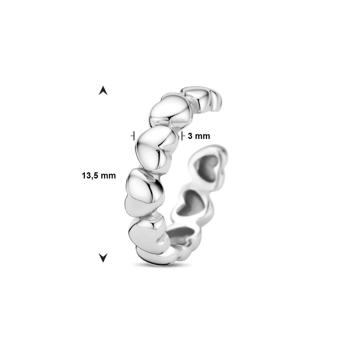Ear cuff en argent avec cœurs – rhodié argent 925 (à l'unité)