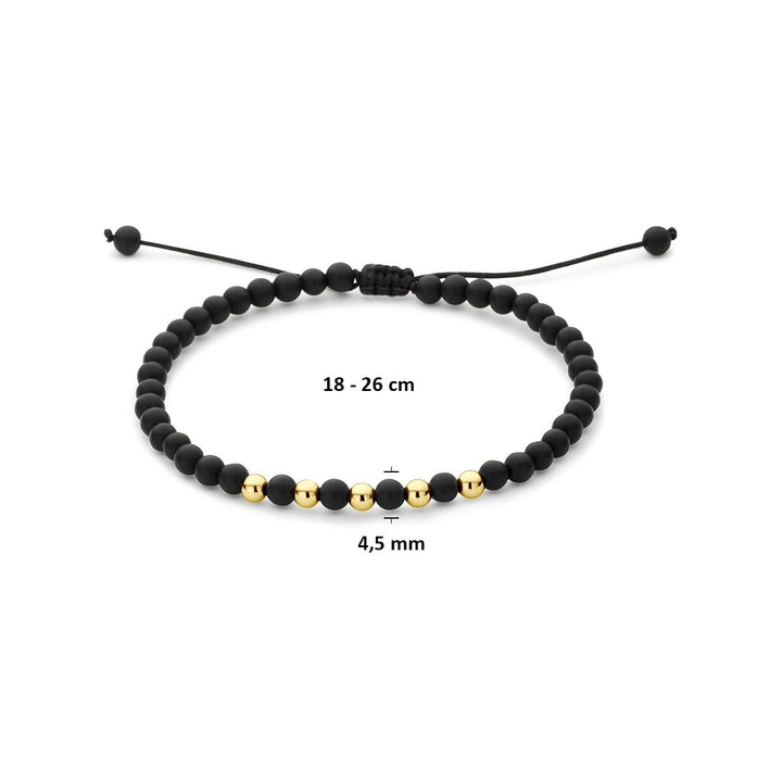 14k Geelgouden armband met onyx en zwart polyester