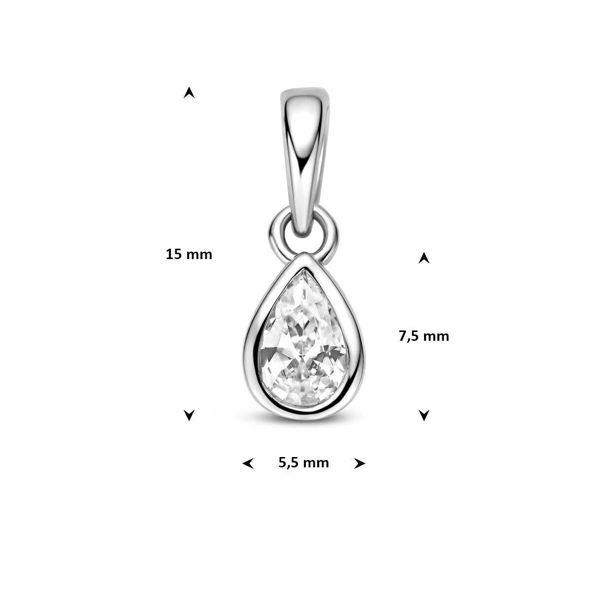 Pendentif rhodié en argent 925 avec zircone en forme de poire