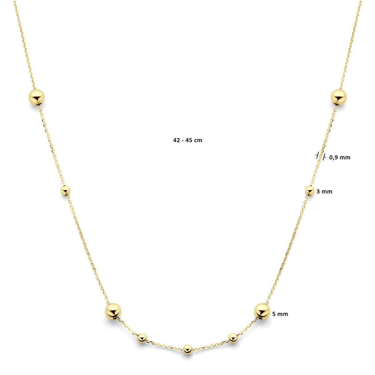 collier en or jaune à billes 14k