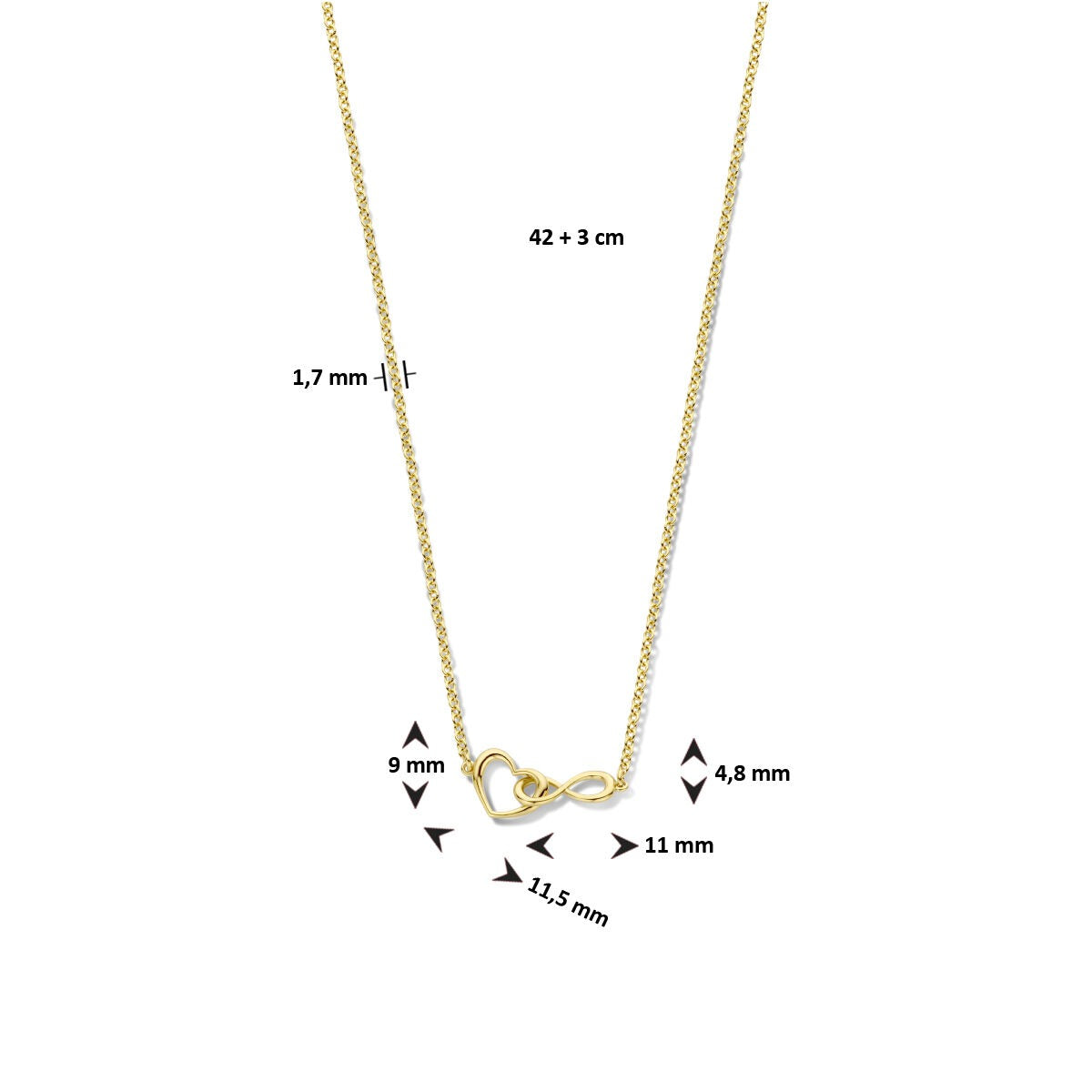 Collier doré avec cœur et symbole d'infini