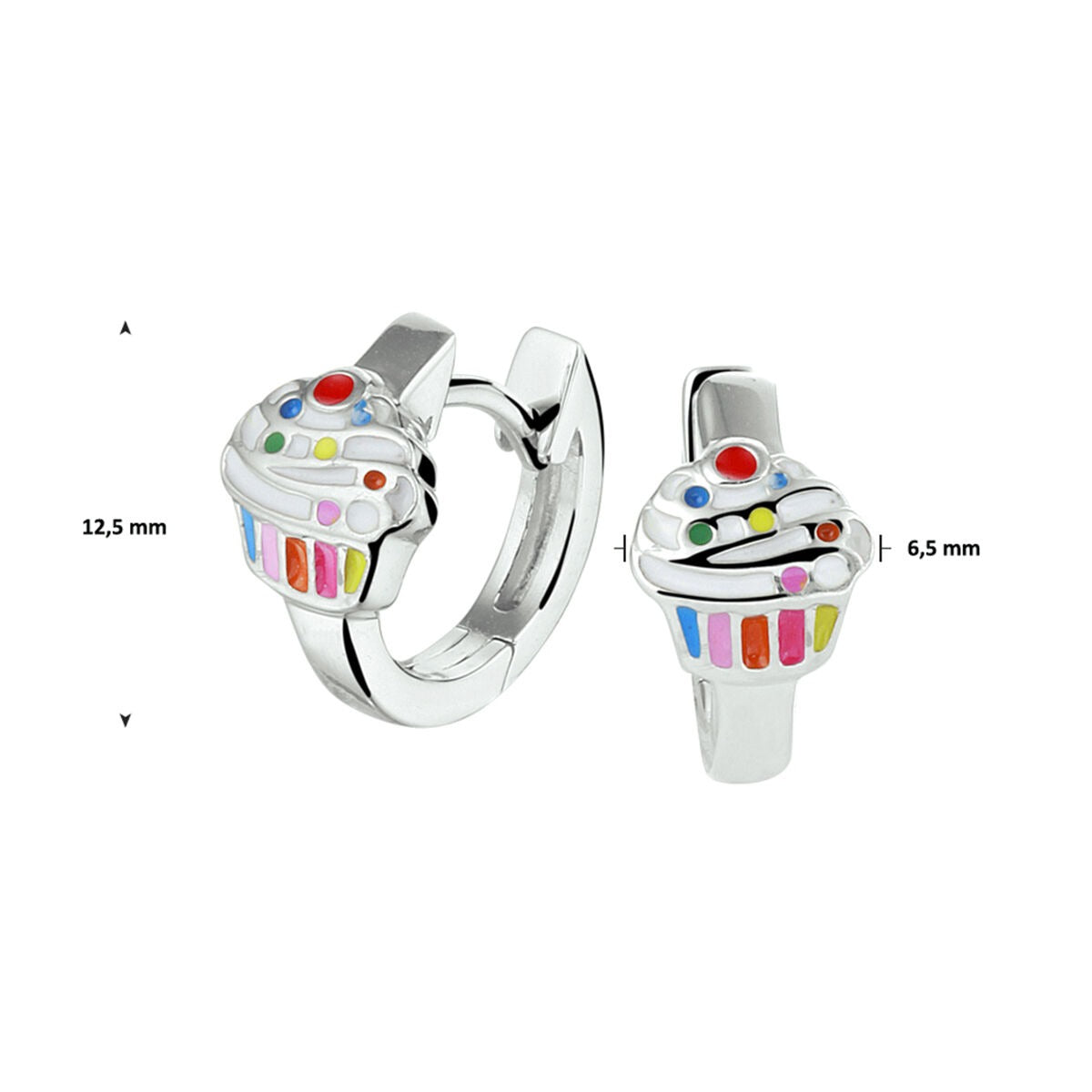 Créoles pour enfant en argent rhodié avec cupcake en émail