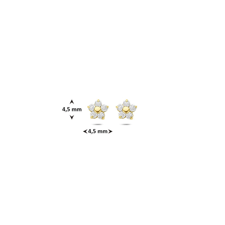 Gouden bloem oorknoppen met zirkonia – 14k