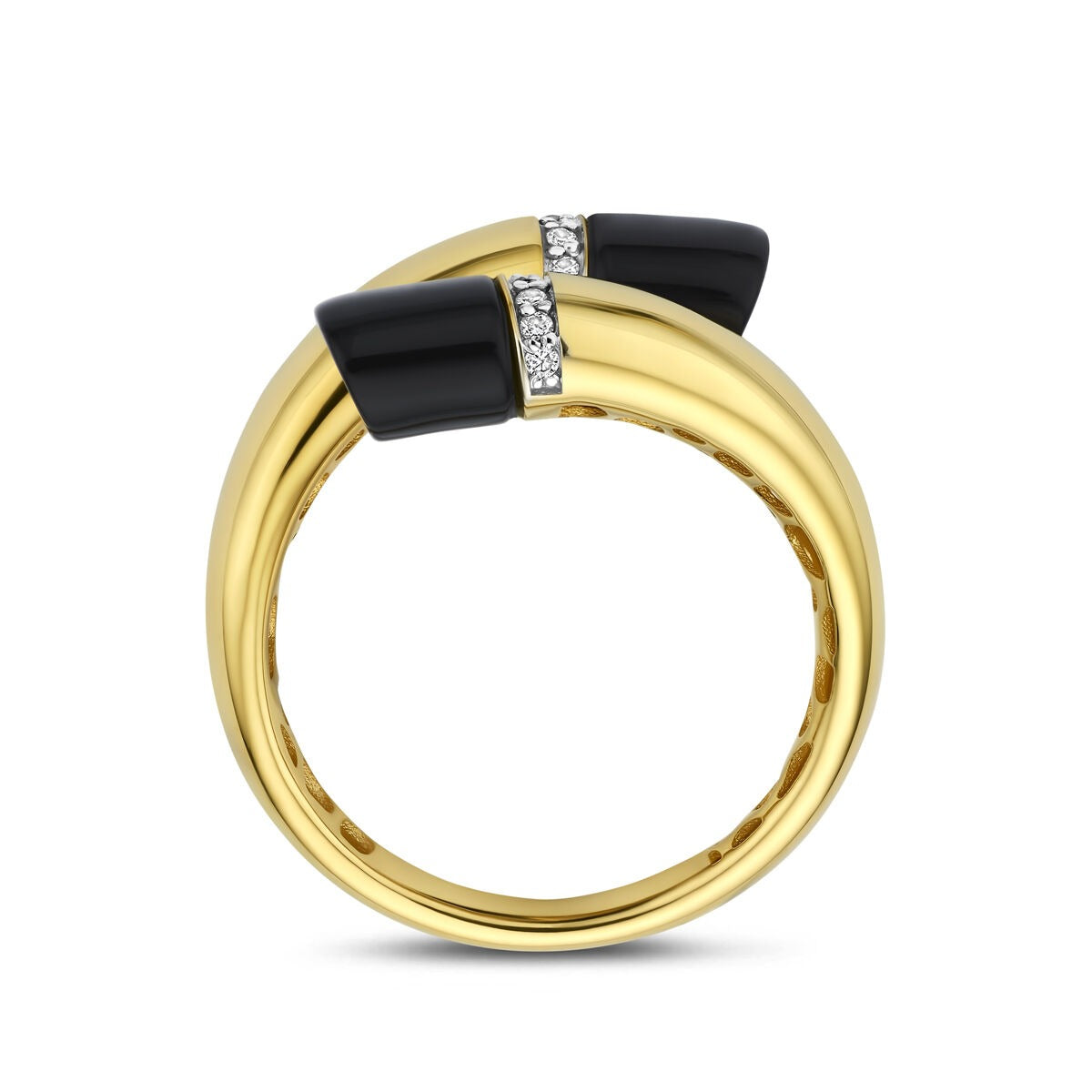 Bague pour femme en or jaune 14k avec onyx et diamant – 16 mm de large