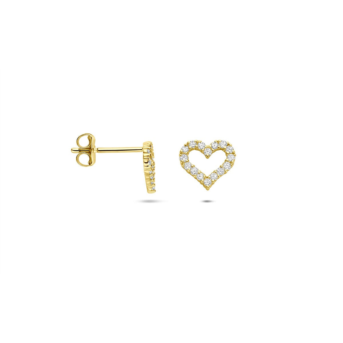 Puces d'oreilles en or 9k en forme de cœur avec zircone – Boucles d'oreilles en argent et or