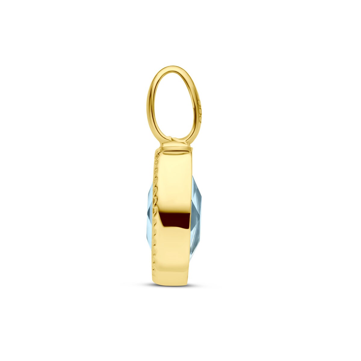 Pendentif en Or Jaune 14k avec Topaze Bleue – Monture Solitaire Ovale