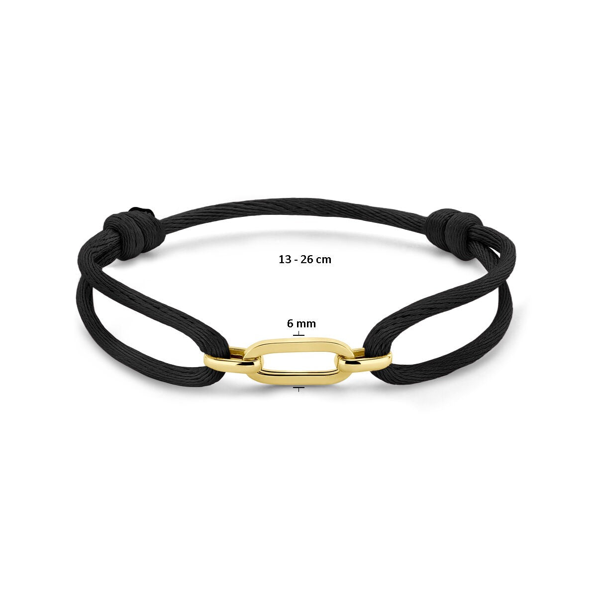 Bracelet pour femme en cuir tressé noir avec maillon en or jaune 14k – ajustable 13-26 cm