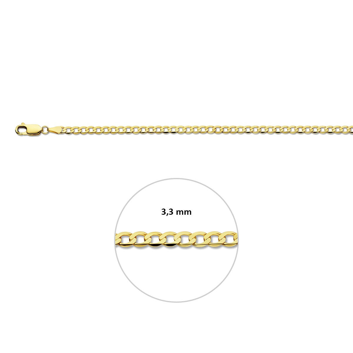 Bracelet gourmet en or jaune 9k 3,3 mm