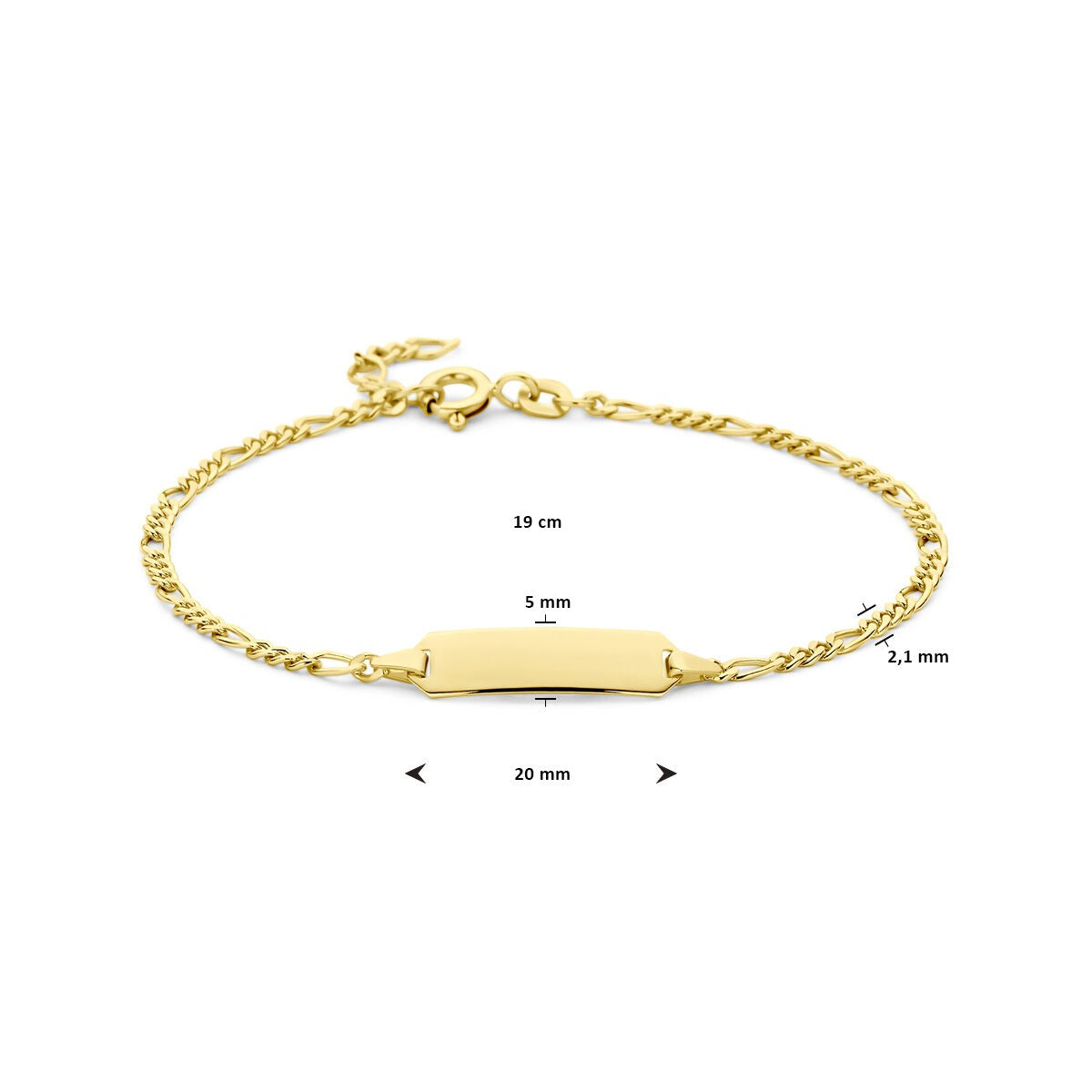 Bracelet en or jaune 14k à graver avec maille Figaro – Plaque de 5mm
