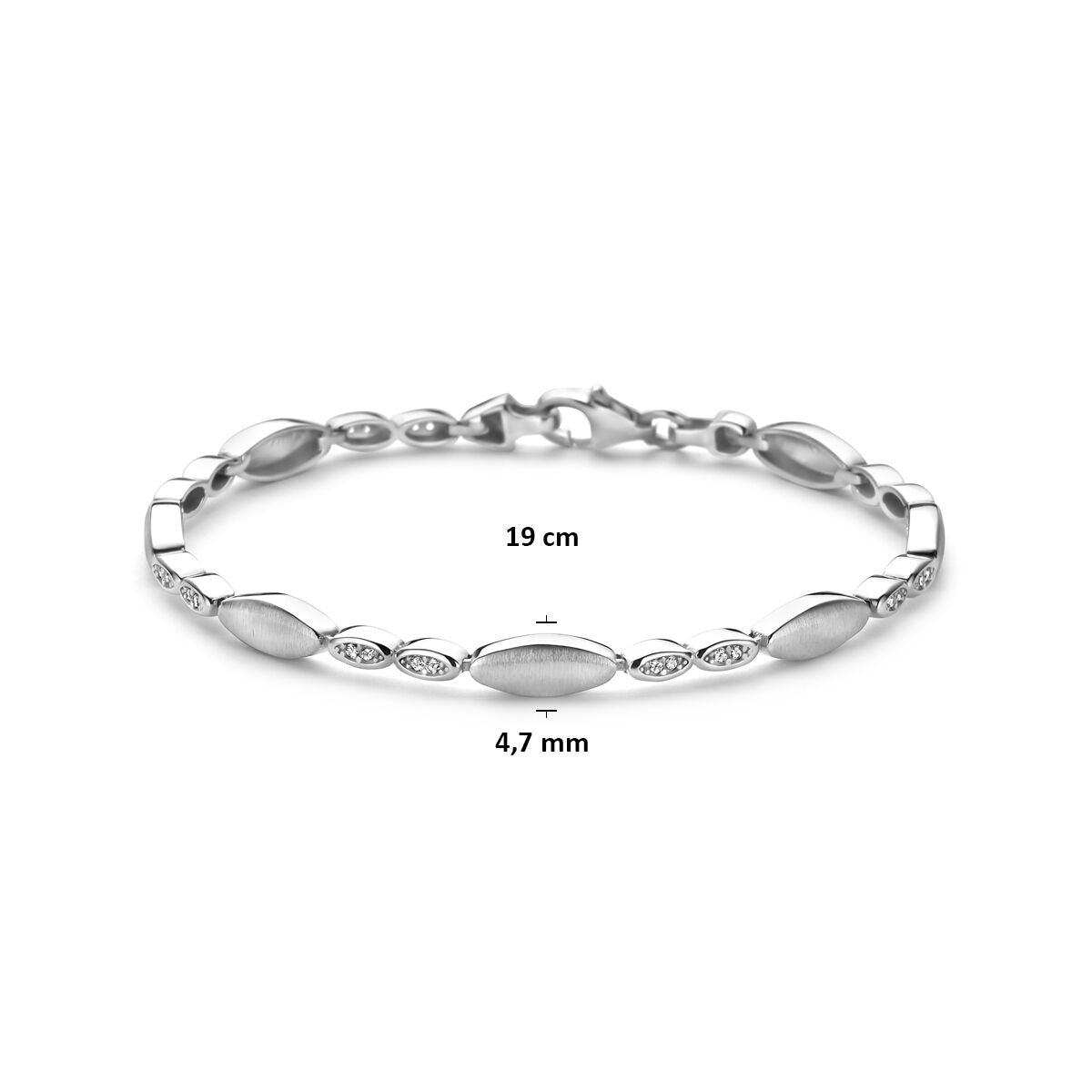 Bracelet pour femme en argent rhodié avec zircone 4,7 mm 19 cm