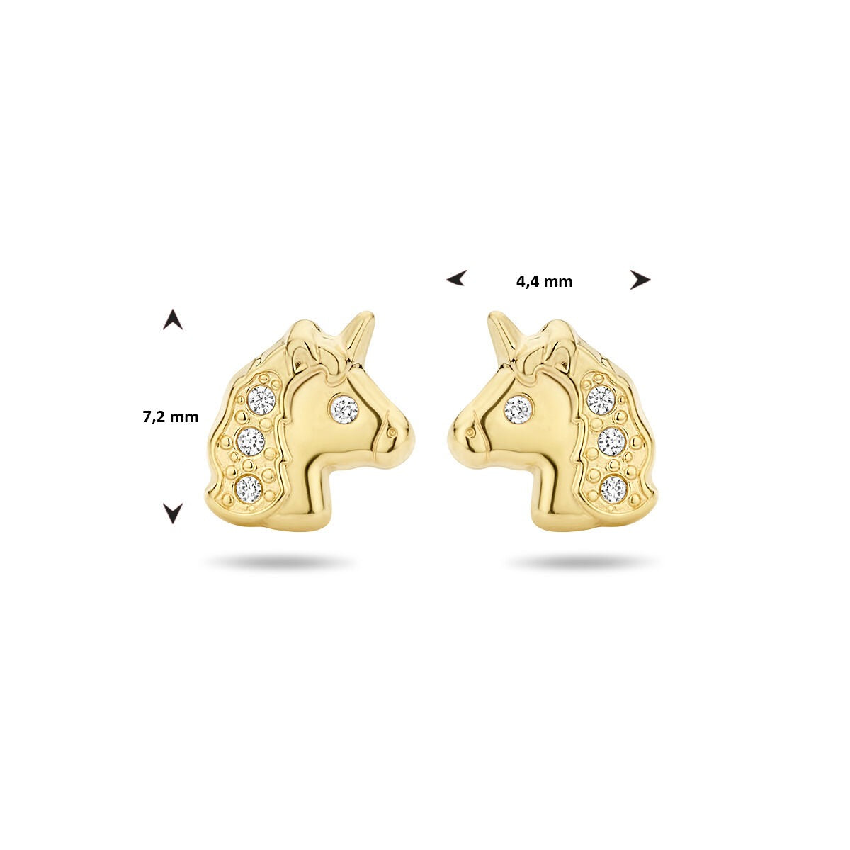 Puces d'oreilles pour enfant en or jaune 14k avec zircone – détail animalier