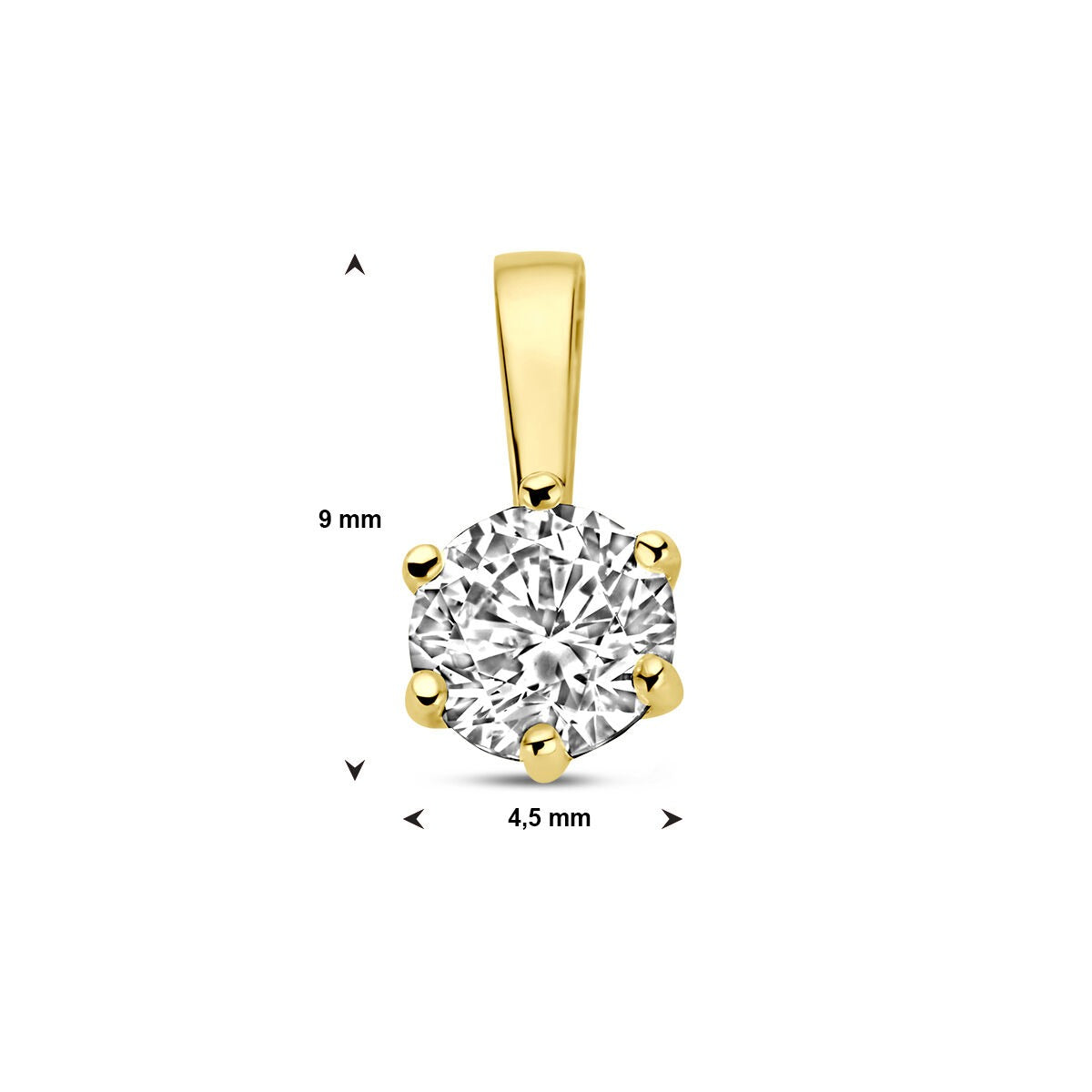 Pendentif en or avec zircone – or jaune 9k, solitaire avec chaton à 6 griffes