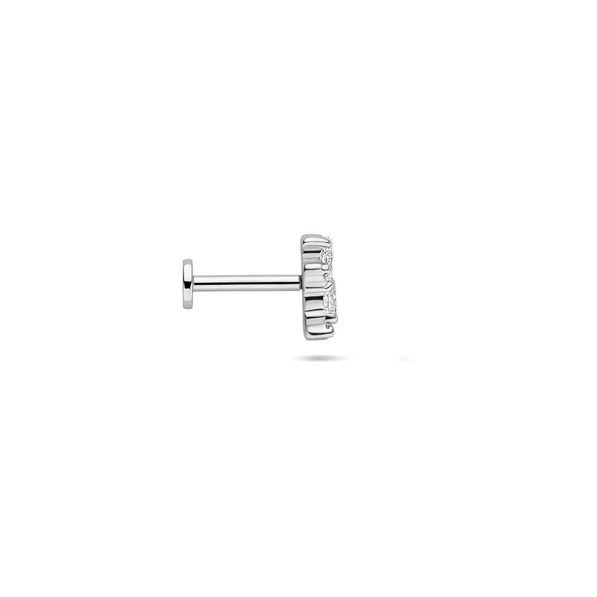 Piercing en argent rhodié à dos plat avec zircone en sertissage chaton