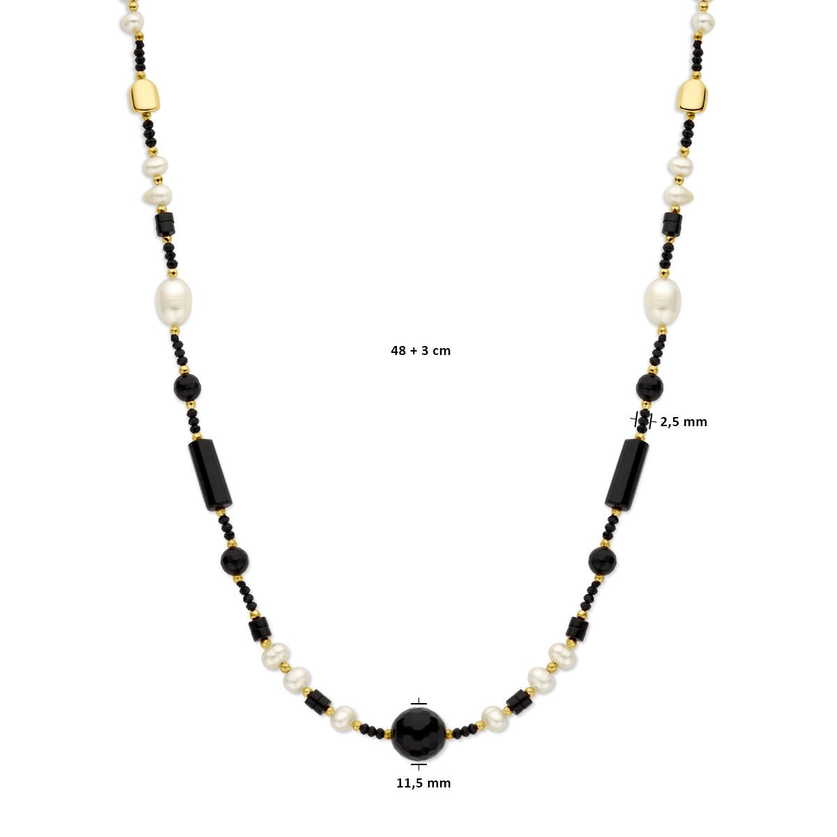 Collier pour femme en argent plaqué or avec perles et onyx