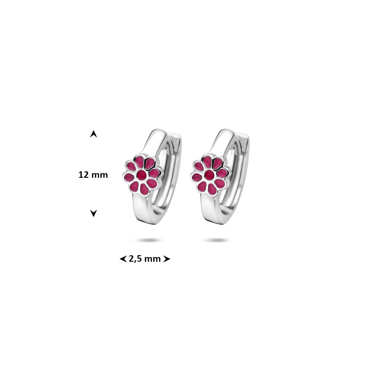 Boucles d'oreilles pour enfant en argent - rhodiées avec fleur en émail rose