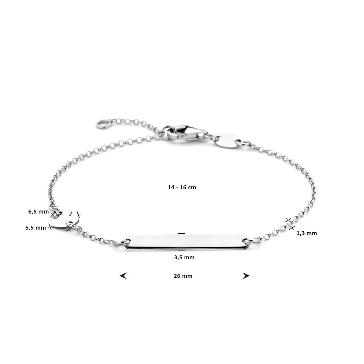 Bracelet gravée pour enfant en argent rhodié avec cœur
